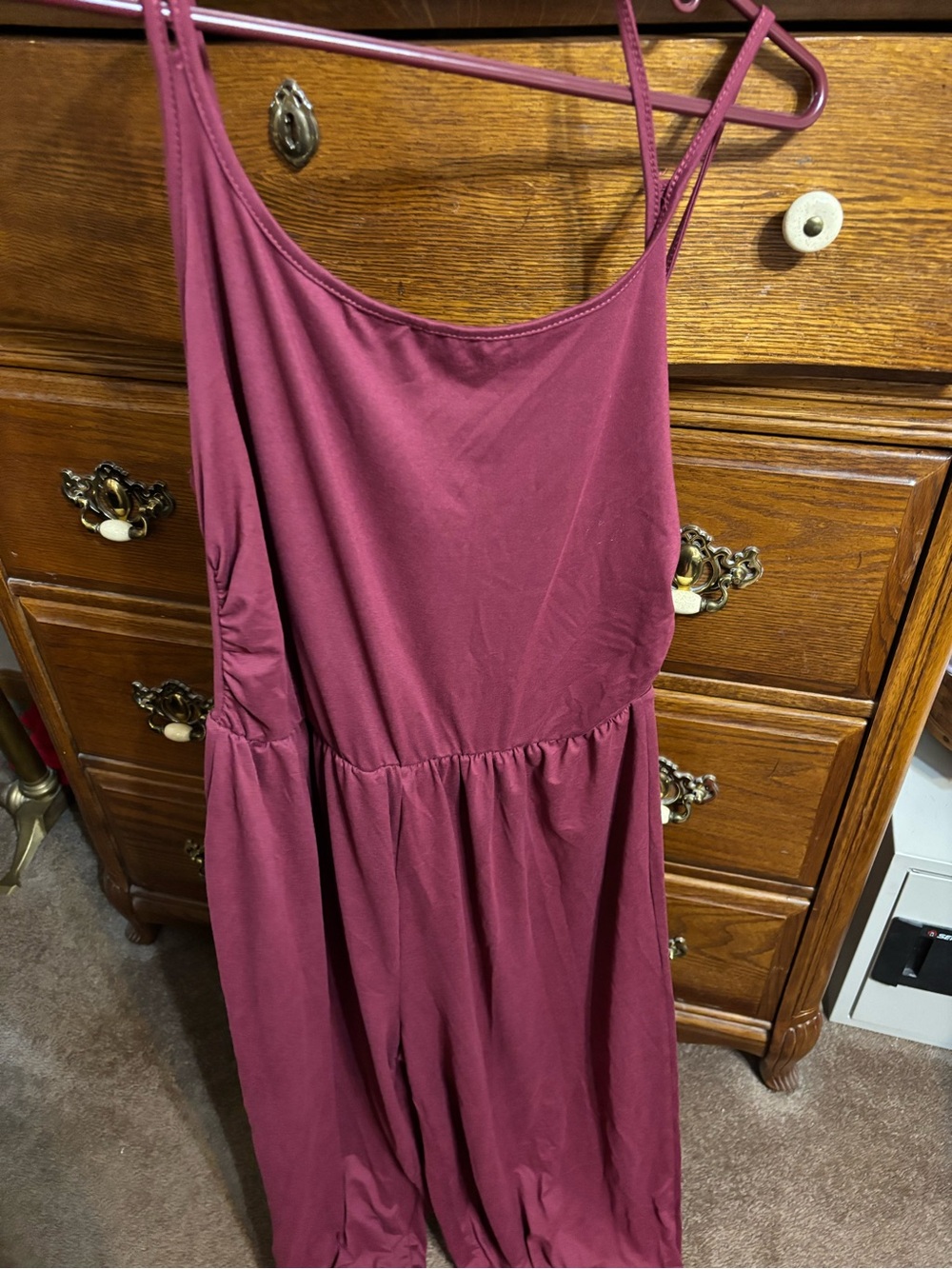 Sleeveless burgundy Jumpsuit with Thin Straps